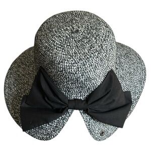 Peter Grimm Joyce Sun Hat in Black and White Tweed with Big Bow Accent